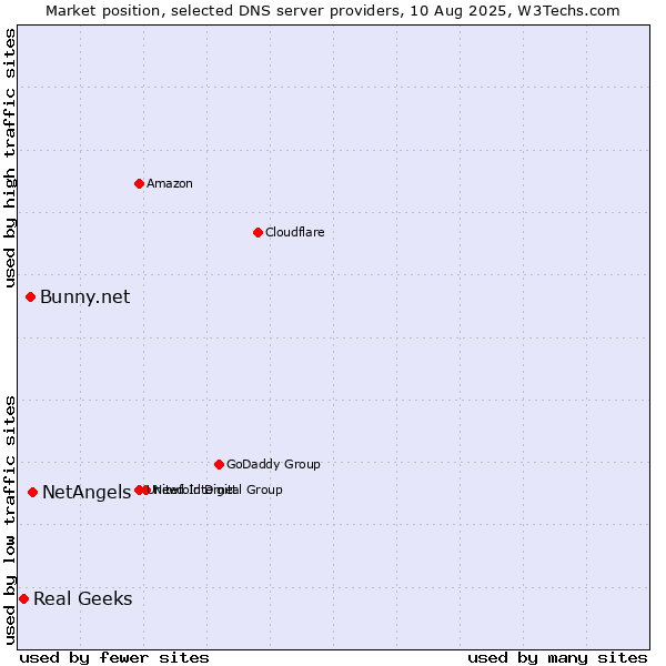Market position of NetAngels vs. Bunny.net vs. Real Geeks