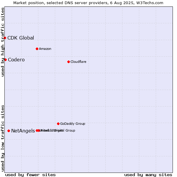 Market position of NetAngels vs. Codero vs. CDK Global
