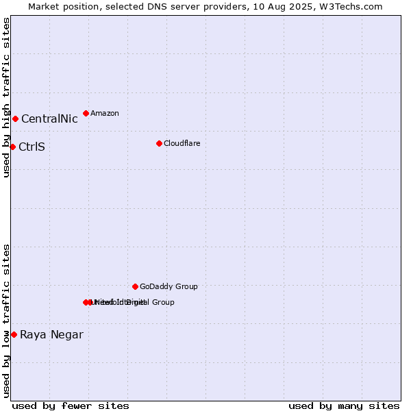 Market position of CentralNic vs. Raya Negar vs. CtrlS