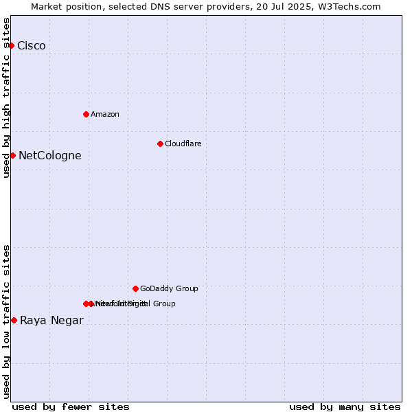 Market position of Raya Negar vs. NetCologne vs. Cisco