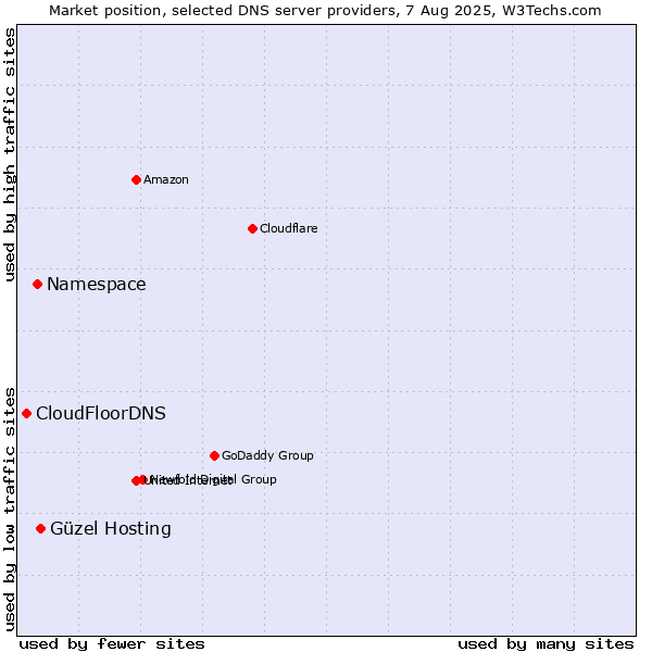 Market position of Güzel Hosting vs. Namespace vs. CloudFloorDNS