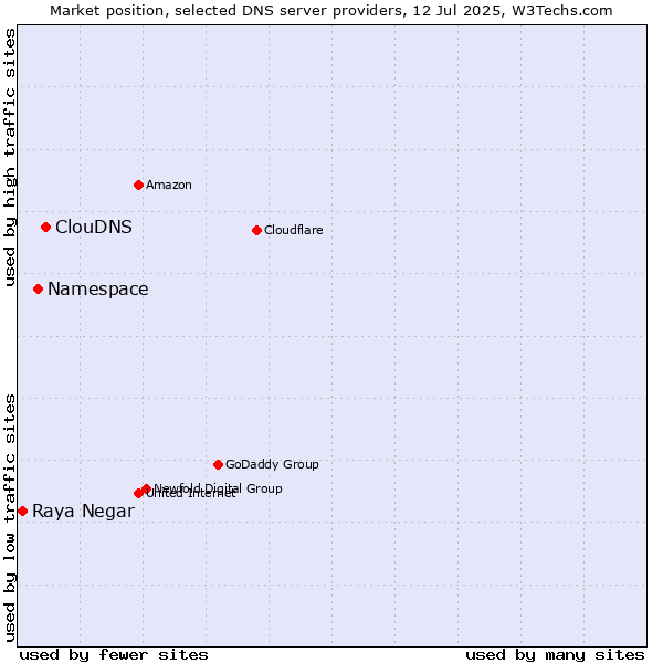 Market position of ClouDNS vs. Namespace vs. Raya Negar