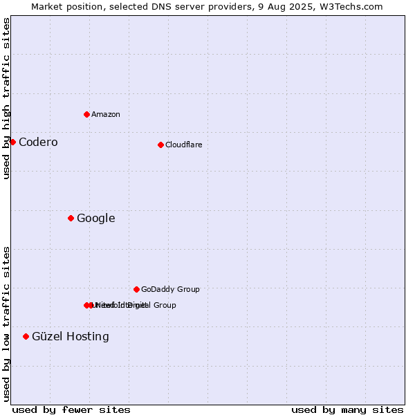 Market position of Google vs. Güzel Hosting vs. Codero