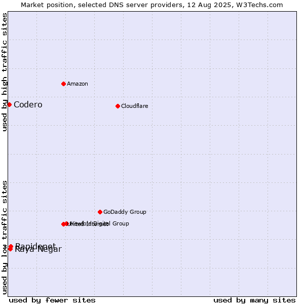 Market position of Rapidenet vs. Raya Negar vs. Codero
