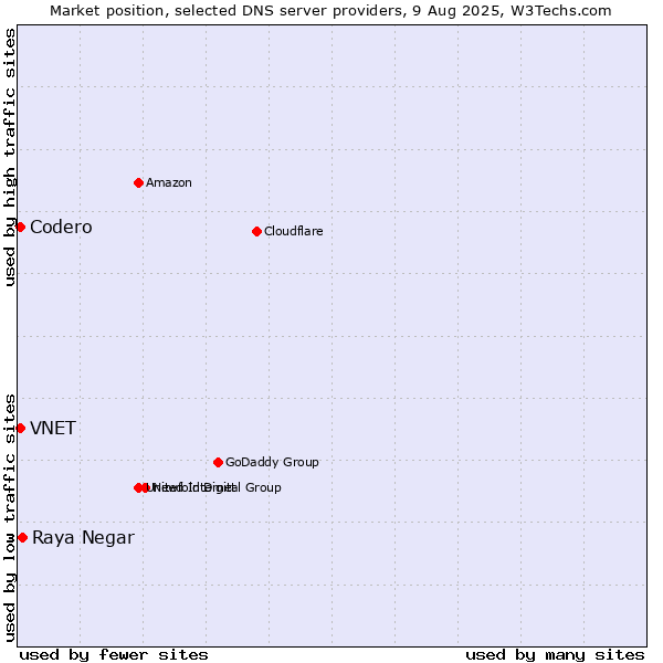 Market position of Raya Negar vs. VNET vs. Codero