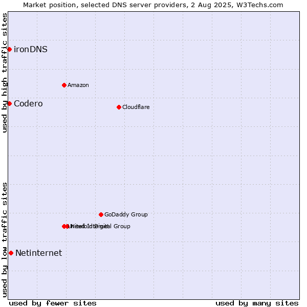Market position of Netinternet vs. Codero vs. ironDNS