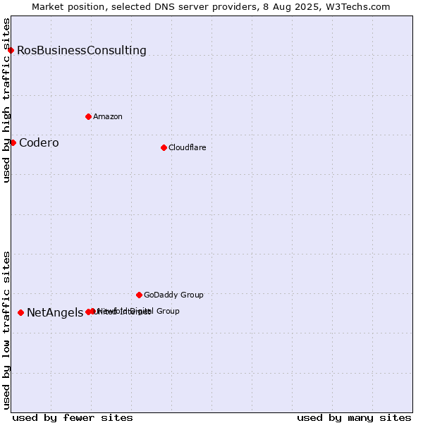 Market position of NetAngels vs. Codero vs. RosBusinessConsulting