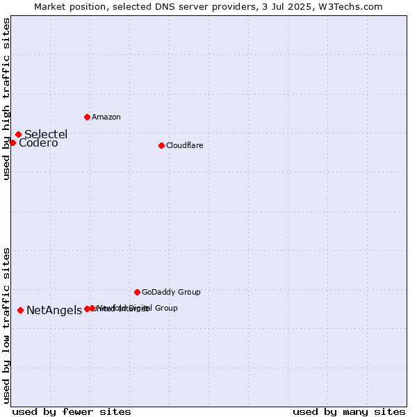 Market position of NetAngels vs. Selectel vs. Codero