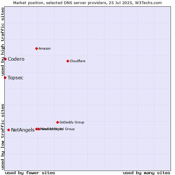 Market position of NetAngels vs. Codero vs. Topsec