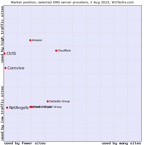 Market position of NetAngels vs. Comvive vs. CtrlS