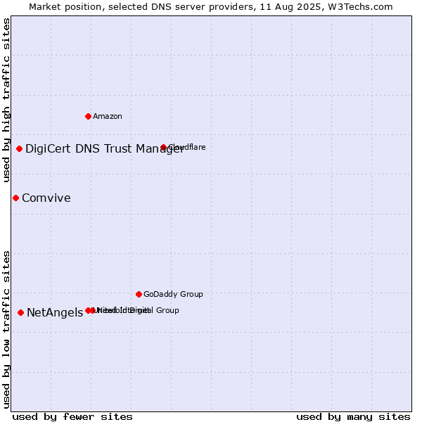 Market position of NetAngels vs. DigiCert DNS Trust Manager vs. Comvive