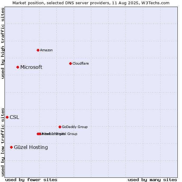 Market position of Microsoft vs. Güzel Hosting vs. CSL