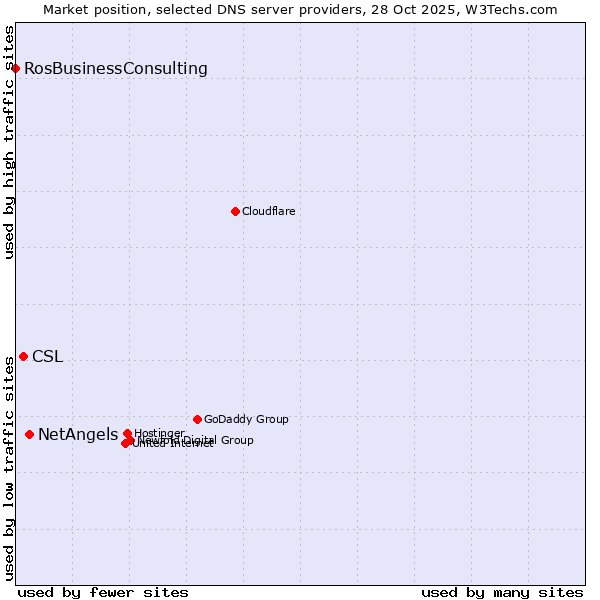 Market position of NetAngels vs. CSL vs. RosBusinessConsulting