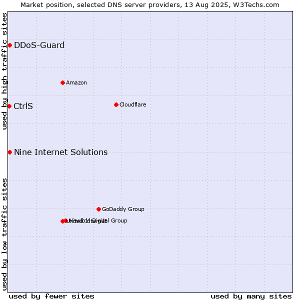 Market position of Nine Internet Solutions vs. DDoS-Guard vs. CtrlS