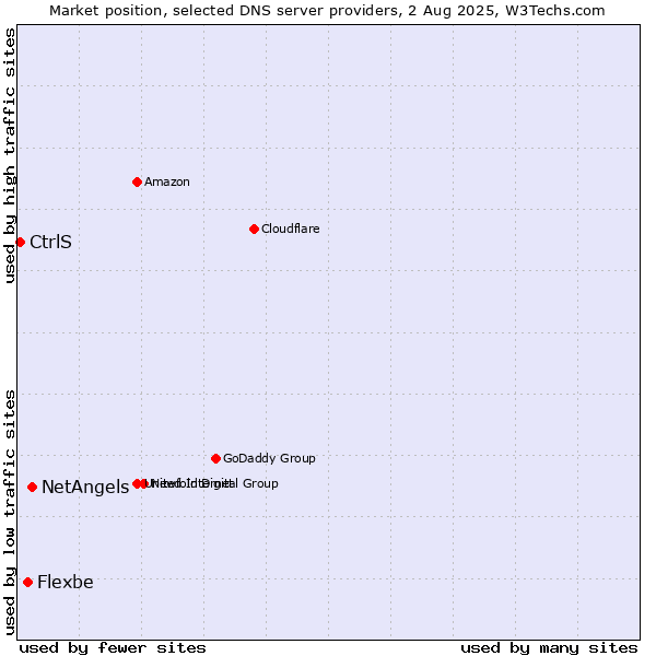 Market position of NetAngels vs. Flexbe vs. CtrlS