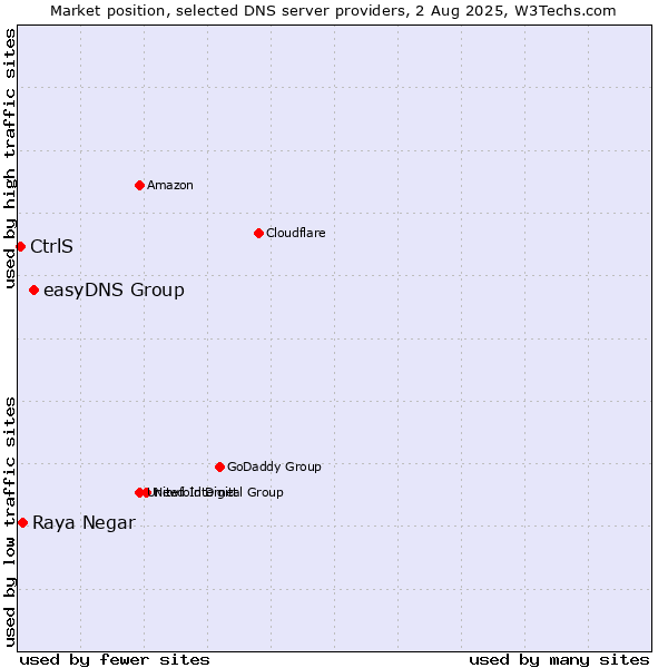 Market position of easyDNS Group vs. Raya Negar vs. CtrlS