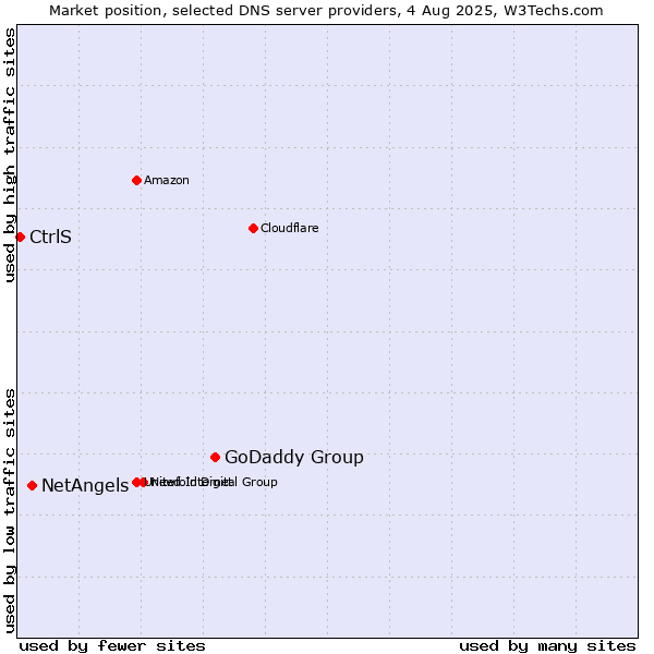 Market position of GoDaddy Group vs. NetAngels vs. CtrlS