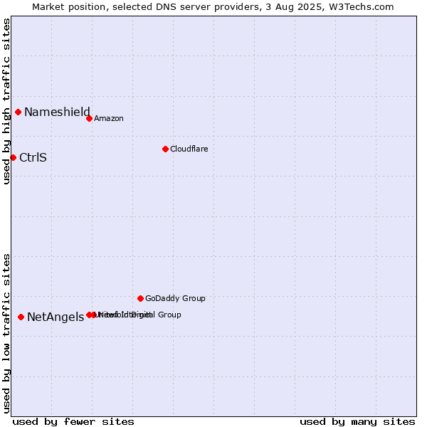 Market position of NetAngels vs. Nameshield vs. CtrlS