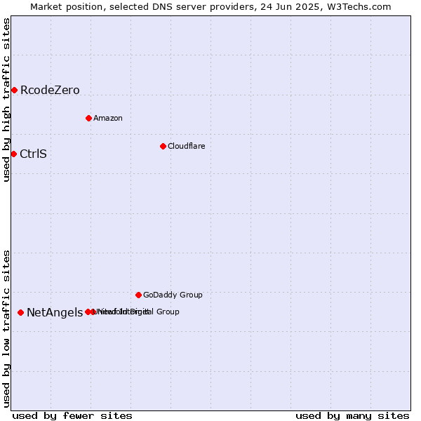 Market position of NetAngels vs. RcodeZero vs. CtrlS