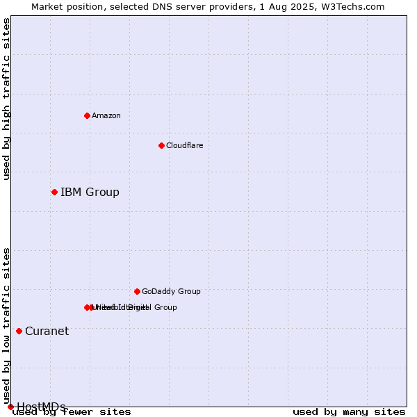 Market position of IBM Group vs. Curanet vs. HostMDs