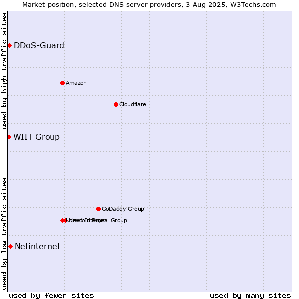 Market position of Netinternet vs. DDoS-Guard vs. WIIT Group