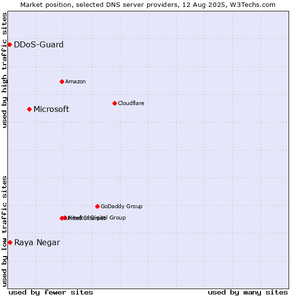 Market position of Microsoft vs. Raya Negar vs. DDoS-Guard