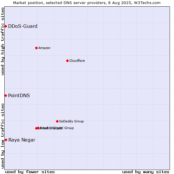 Market position of Raya Negar vs. PointDNS vs. DDoS-Guard