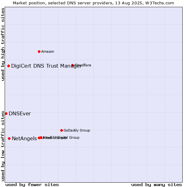 Market position of NetAngels vs. DigiCert DNS Trust Manager vs. DNSEver