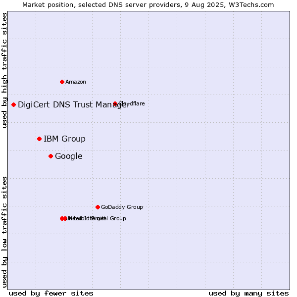 Market position of Google vs. IBM Group vs. DigiCert DNS Trust Manager