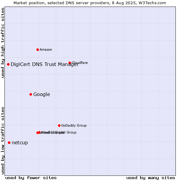 Market position of Google vs. netcup vs. DigiCert DNS Trust Manager