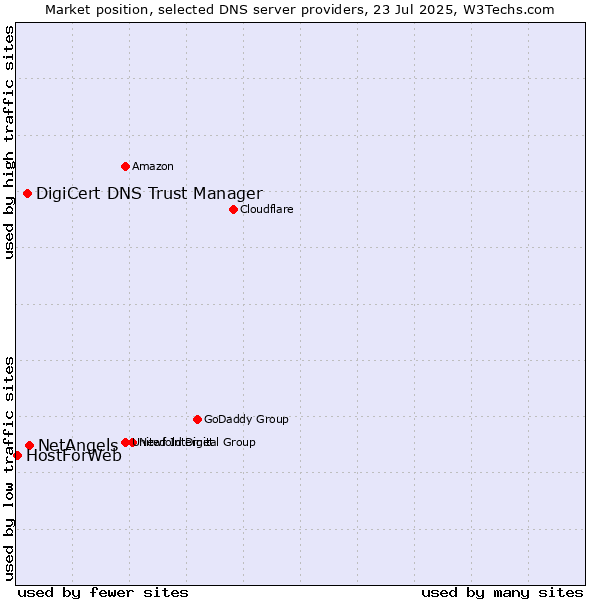 Market position of NetAngels vs. DigiCert DNS Trust Manager vs. HostForWeb