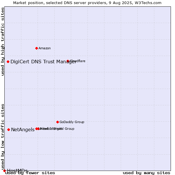 Market position of NetAngels vs. DigiCert DNS Trust Manager vs. HostMDs