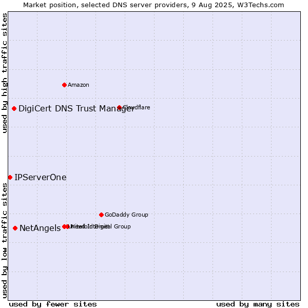 Market position of NetAngels vs. DigiCert DNS Trust Manager vs. IPServerOne