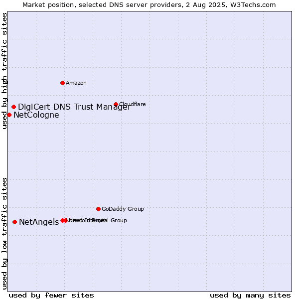 Market position of NetAngels vs. DigiCert DNS Trust Manager vs. NetCologne