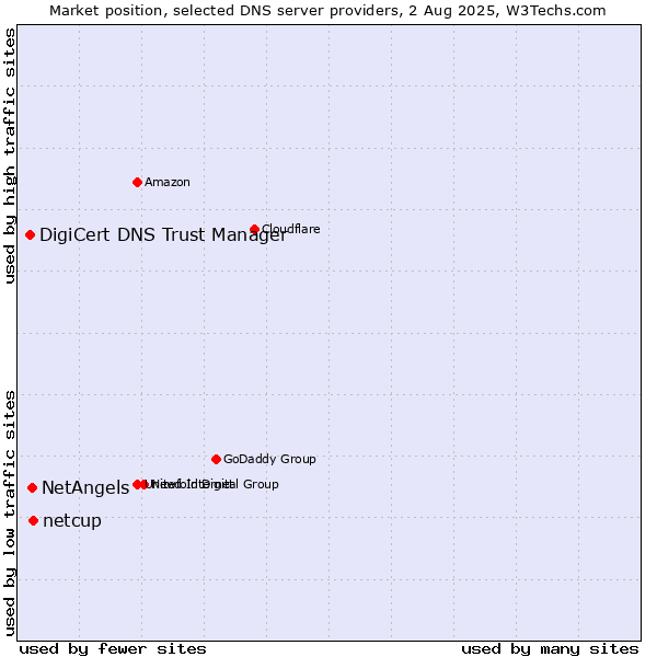 Market position of netcup vs. NetAngels vs. DigiCert DNS Trust Manager