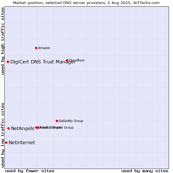 Market position of NetAngels vs. DigiCert DNS Trust Manager vs. Netinternet