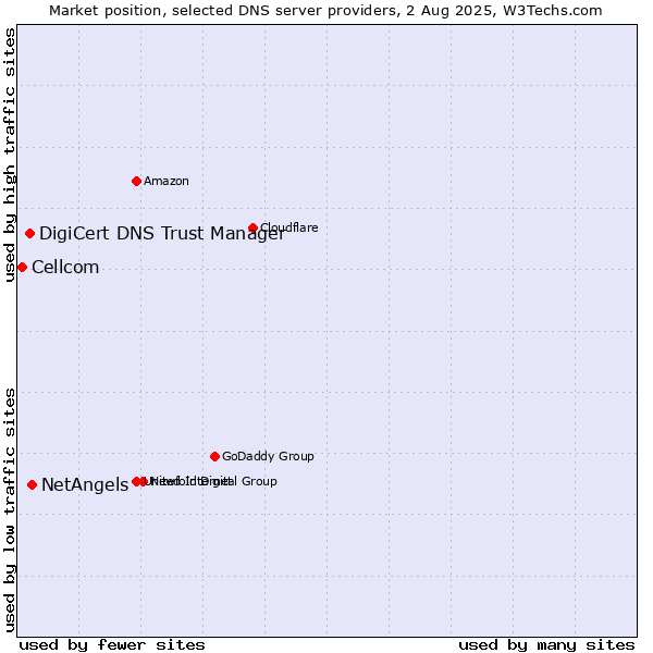 Market position of NetAngels vs. DigiCert DNS Trust Manager vs. Cellcom