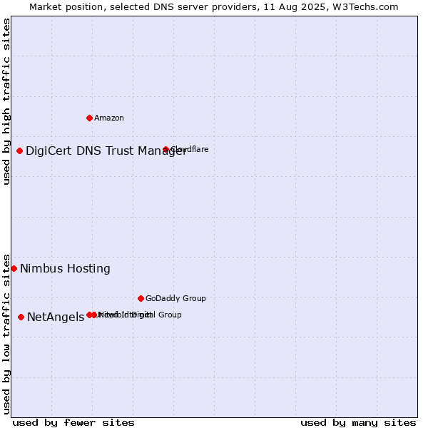 Market position of NetAngels vs. DigiCert DNS Trust Manager vs. Nimbus Hosting