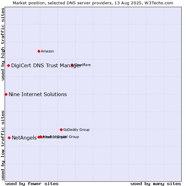 Market position of NetAngels vs. DigiCert DNS Trust Manager vs. Nine Internet Solutions