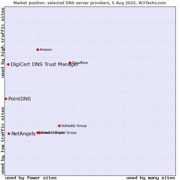 Market position of NetAngels vs. DigiCert DNS Trust Manager vs. PointDNS