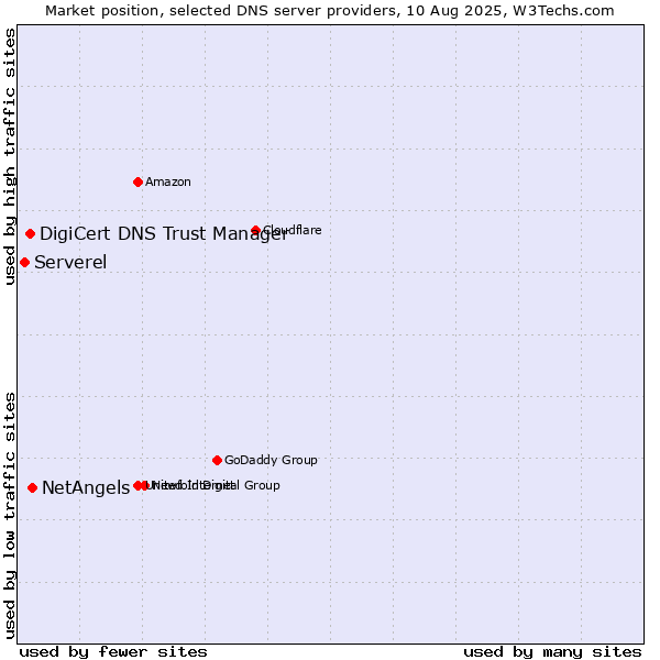 Market position of NetAngels vs. DigiCert DNS Trust Manager vs. Serverel