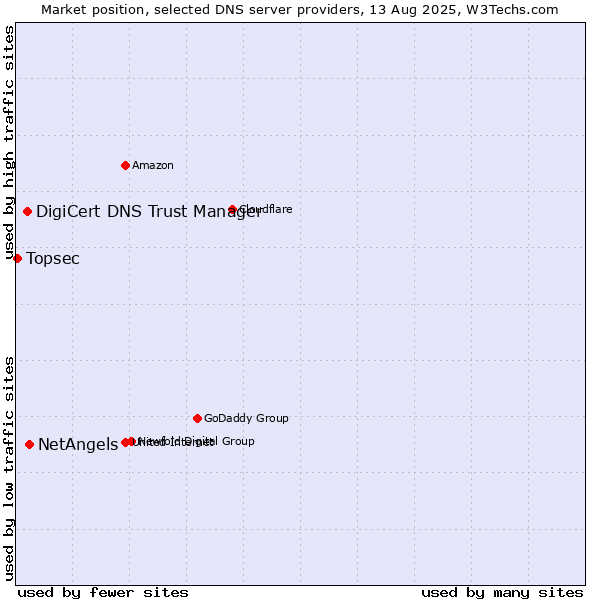 Market position of NetAngels vs. DigiCert DNS Trust Manager vs. Topsec