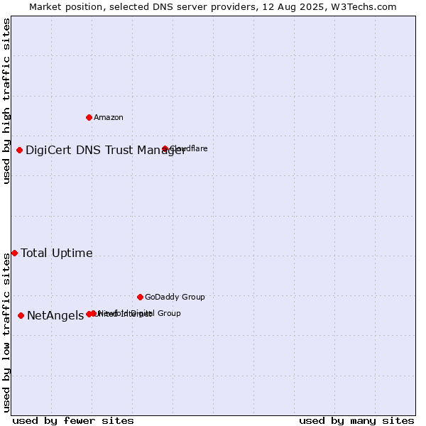 Market position of NetAngels vs. DigiCert DNS Trust Manager vs. Total Uptime
