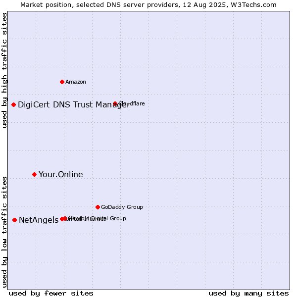 Market position of Your.Online vs. NetAngels vs. DigiCert DNS Trust Manager