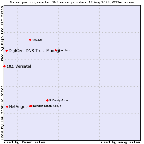 Market position of NetAngels vs. DigiCert DNS Trust Manager vs. 1&1 Versatel