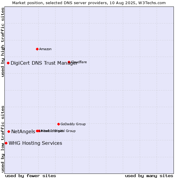 Market position of NetAngels vs. DigiCert DNS Trust Manager vs. WHG Hosting Services