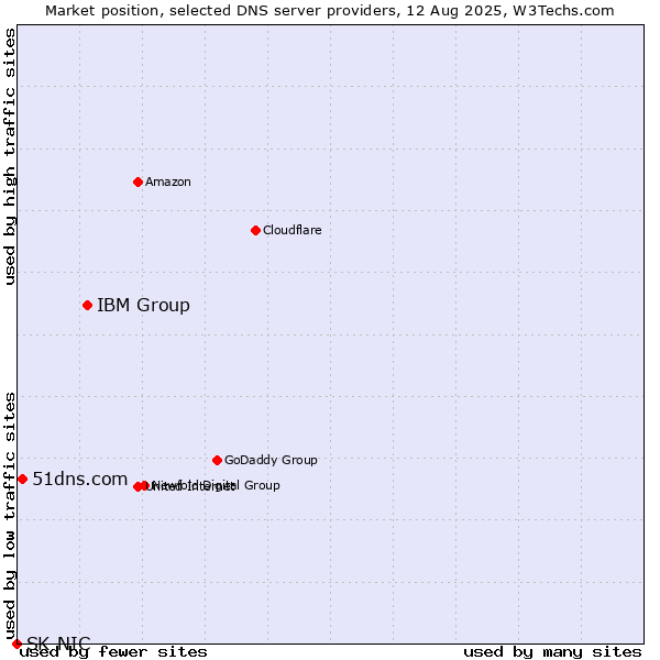 Market position of IBM Group vs. 51dns.com vs. SK-NIC
