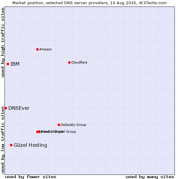 Market position of Güzel Hosting vs. IBM vs. DNSEver