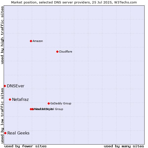 Market position of Netafraz vs. Real Geeks vs. DNSEver