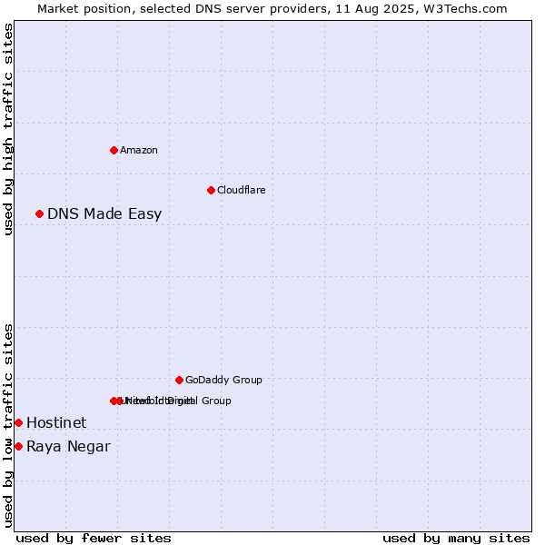 Market position of DNS Made Easy vs. Hostinet vs. Raya Negar